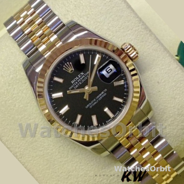 Rolex Datejust 179173 Black Index Dial Fluted Bezel 26MM Lady Replica Watch