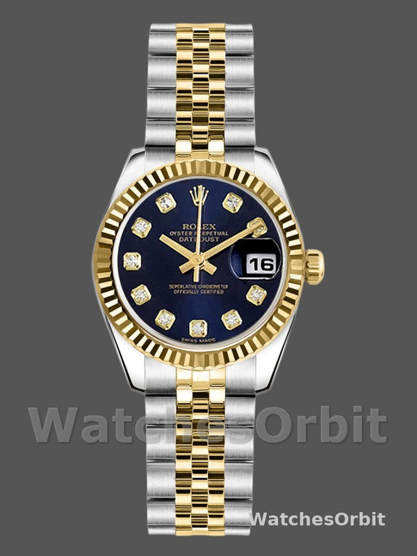 Rolex Datejust 179173 Blue Diamond Dial Fluted Bezel 26MM Lady Replica Watch