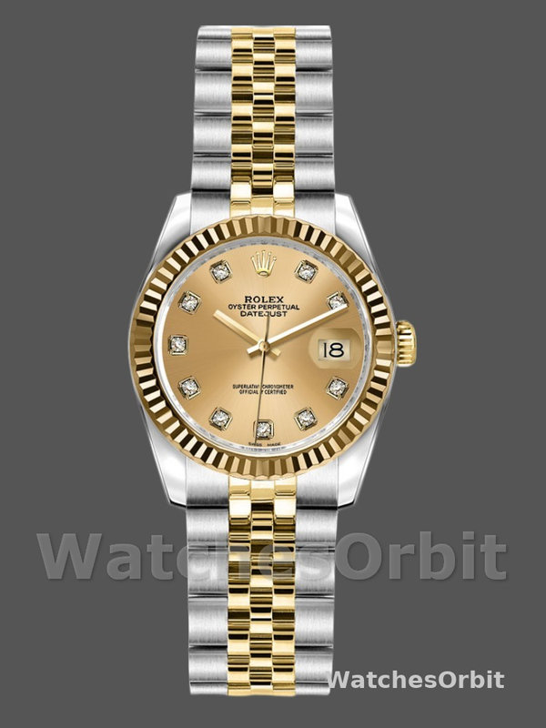 Rolex Datejust 179173 Champagne Diamond Dial Fluted Bezel 26MM Lady Replica Watch