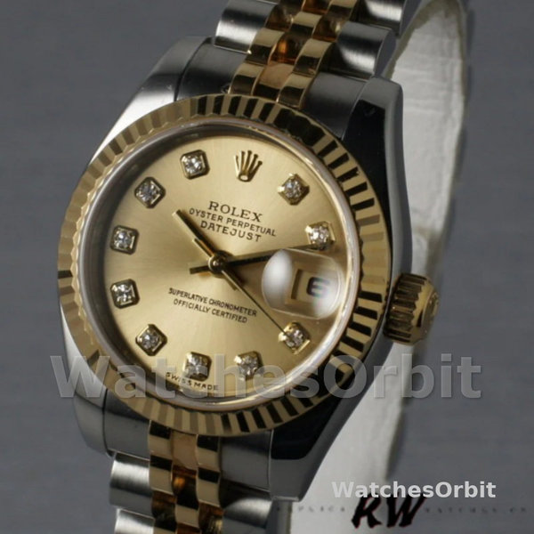 Rolex Datejust 179173 Champagne Diamond Dial Fluted Bezel 26MM Lady Replica Watch