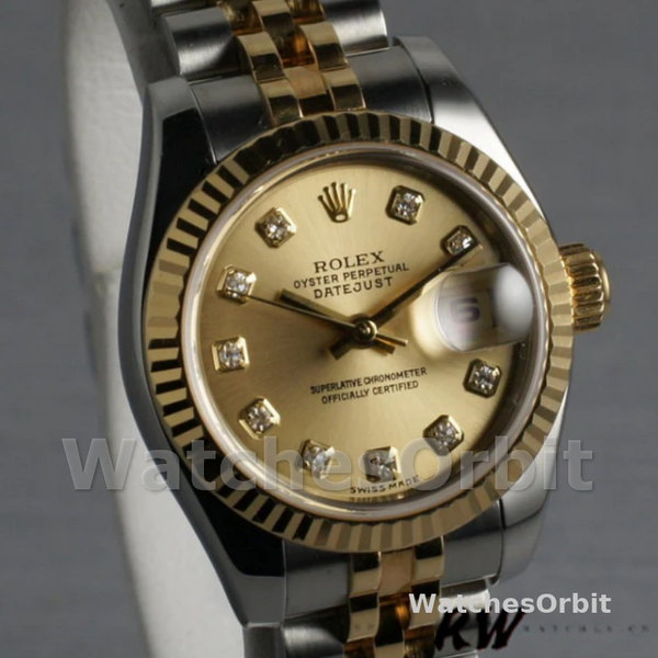 Rolex Datejust 179173 Champagne Diamond Dial Fluted Bezel 26MM Lady Replica Watch
