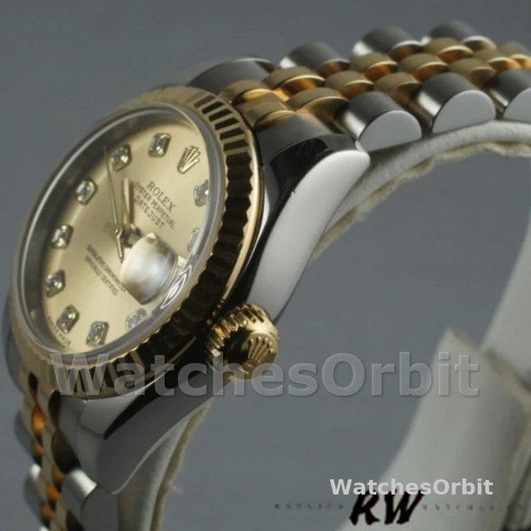 Rolex Datejust 179173 Champagne Diamond Dial Fluted Bezel 26MM Lady Replica Watch