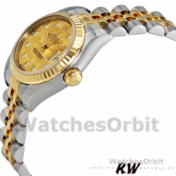 Rolex Datejust 179173 Crystal Champagne Dial Fluted Bezel 26MM Lady Replica Watch