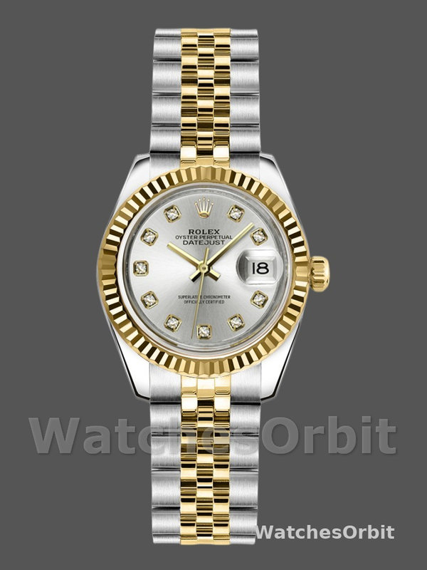 Rolex Datejust 179173 Gray Diamond Dial Fluted Bezel 26MM Lady Replica Watch