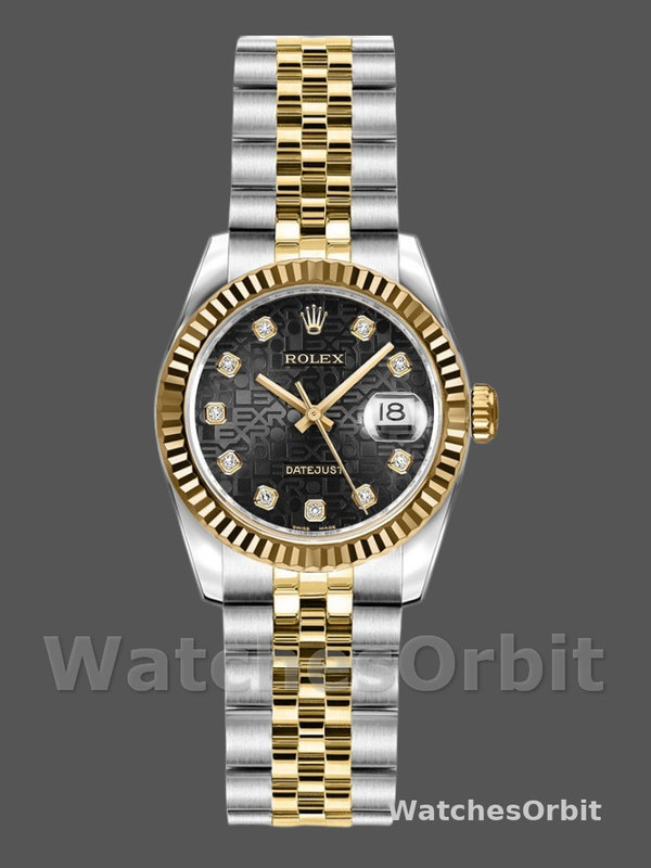 Rolex Datejust 179173 Jubilee Black Diamond Dial Fluted Bezel 26MM Lady Replica Watch