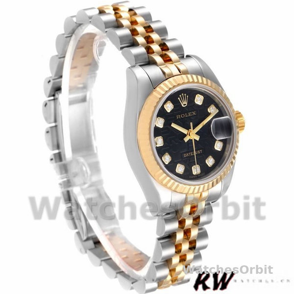 Rolex Datejust 179173 Jubilee Black Diamond Dial Fluted Bezel 26MM Lady Replica Watch
