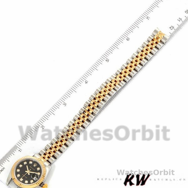 Rolex Datejust 179173 Jubilee Black Diamond Dial Fluted Bezel 26MM Lady Replica Watch