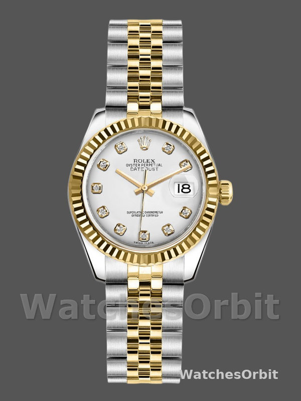 Rolex Datejust 179173 White Diamond Dial Fluted Bezel 26MM Lady Replica Watch
