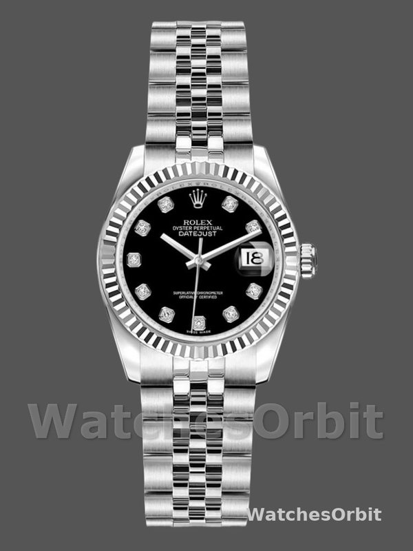 Rolex Datejust 179174 Black Diamond Dial Fluted Bezel 26MM Lady Replica Watch