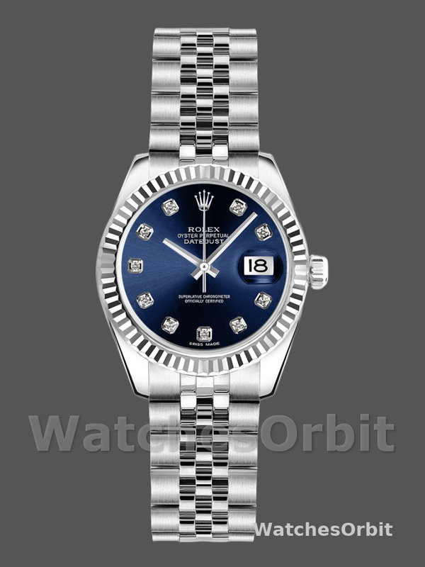 Rolex Datejust 179174 Blue Diamond Dial Fluted Bezel 26MM Lady Replica Watch