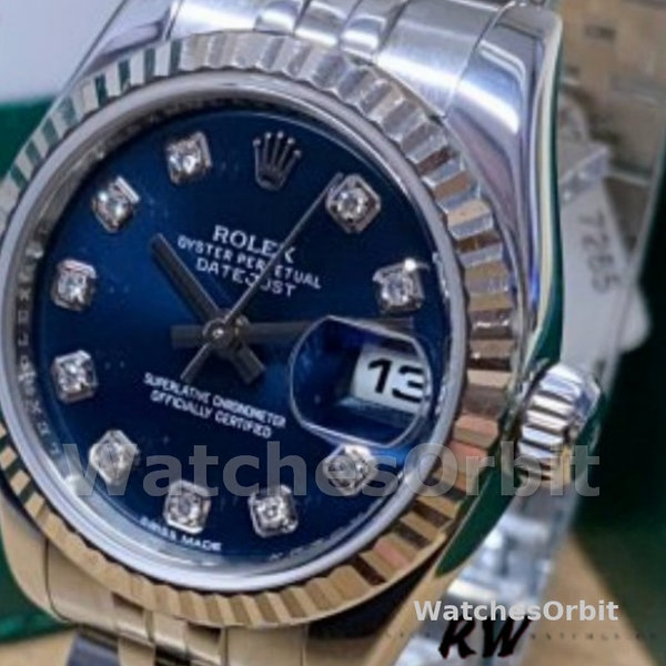 Rolex Datejust 179174 Blue Diamond Dial Fluted Bezel 26MM Lady Replica Watch