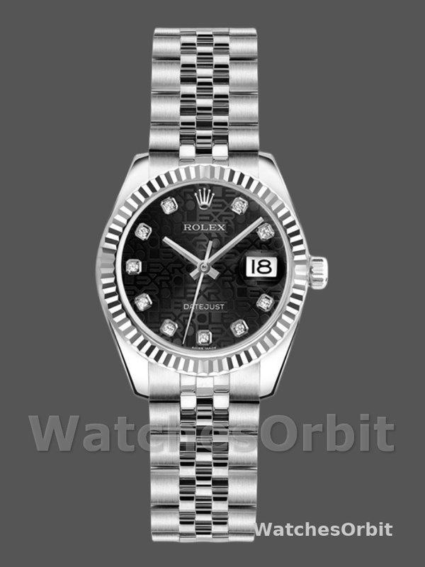 Rolex Datejust 179174 Jubilee Black Diamond Dial Fluted Bezel 26MM Lady Replica Watch
