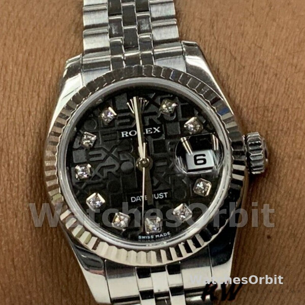 Rolex Datejust 179174 Jubilee Black Diamond Dial Fluted Bezel 26MM Lady Replica Watch