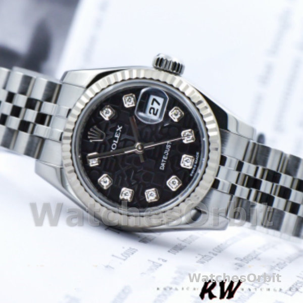 Rolex Datejust 179174 Jubilee Black Diamond Dial Fluted Bezel 26MM Lady Replica Watch