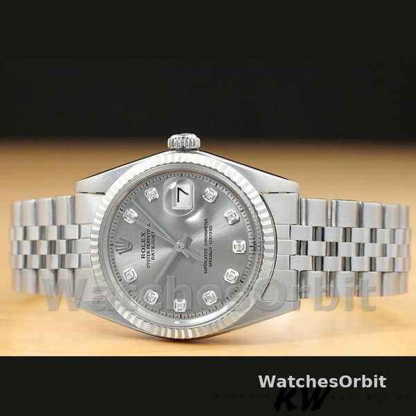 Rolex Datejust 179174 Rhodium Grey Diamond Dial Fluted Bezel 26MM Lady Replica Watch