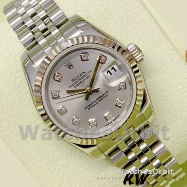 Rolex Datejust 179174 Silver Diamond Dial Fluted Bezel 26MM Lady Replica Watch