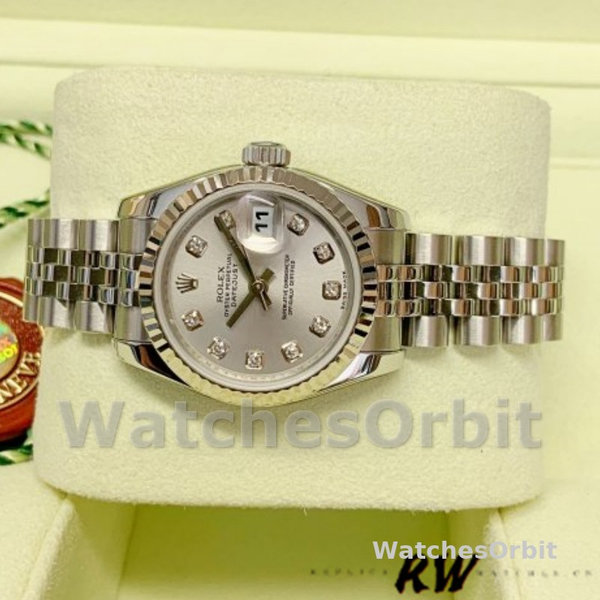 Rolex Datejust 179174 Silver Diamond Dial Fluted Bezel 26MM Lady Replica Watch