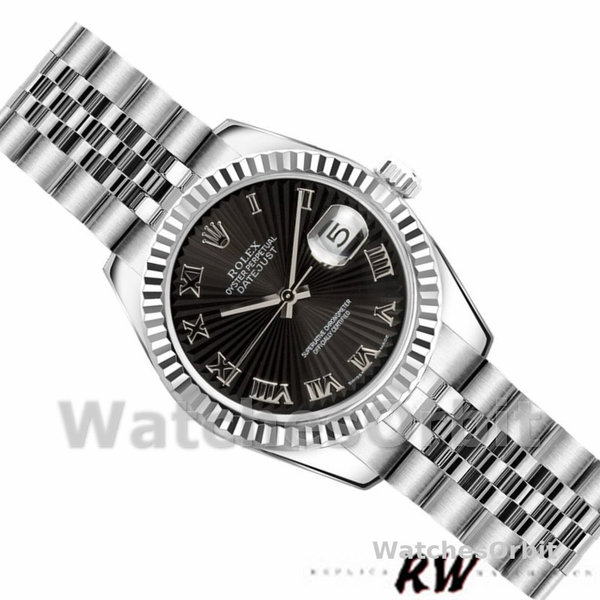 Rolex Datejust 179174 Sunbeam Black Roman Dial Fluted Bezel 26MM Lady Replica Watch