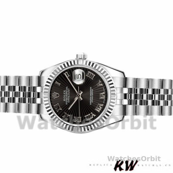 Rolex Datejust 179174 Sunbeam Black Roman Dial Fluted Bezel 26MM Lady Replica Watch