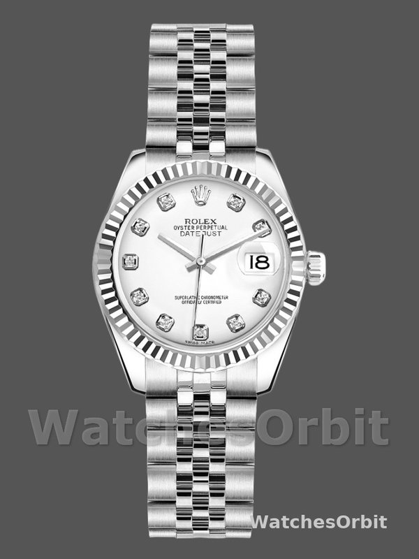 Rolex Datejust 179174 White Diamond Dial Fluted Bezel 26MM Lady Replica Watch
