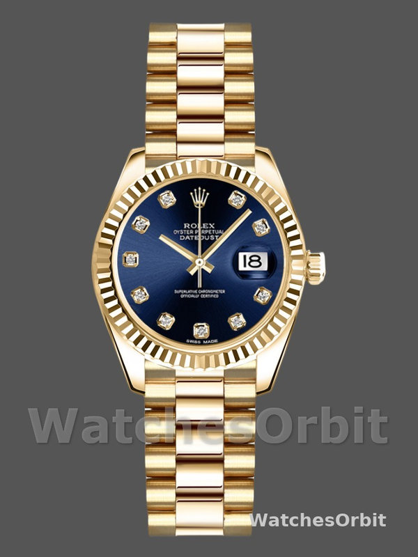 Rolex Datejust 179178 Blue Diamonds Dial Yellow Gold 26MM Lady Replica Watch