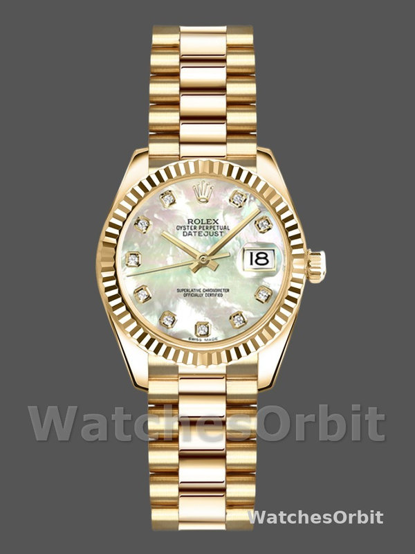Rolex Datejust 179178 Mother of Pearl Diamonds Dial Yellow Gold 26MM Lady Replica Watch