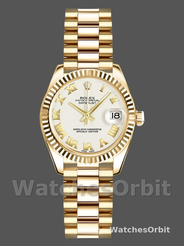 Rolex Datejust 179178 White Roman Dial Dial Yellow Gold 26MM Lady Replica Watch