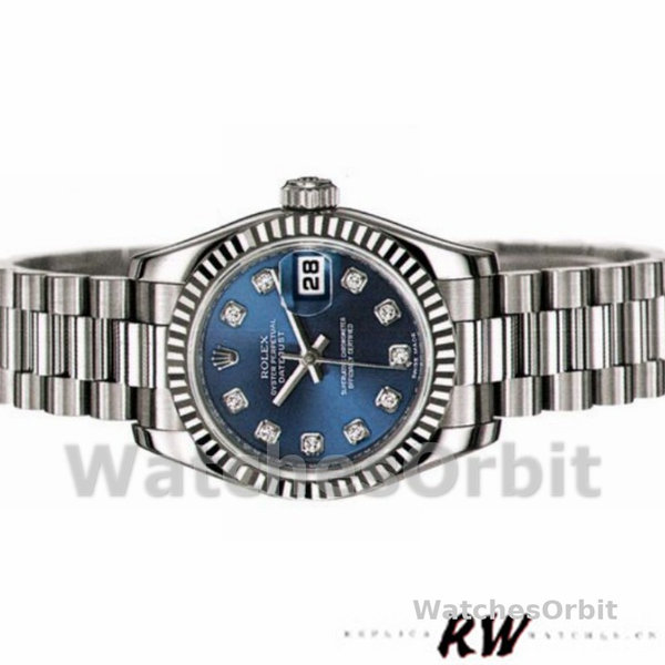 Rolex Datejust 179179 Blue Diamond Dial Fluted Bezel 26MM Lady Replica Watch