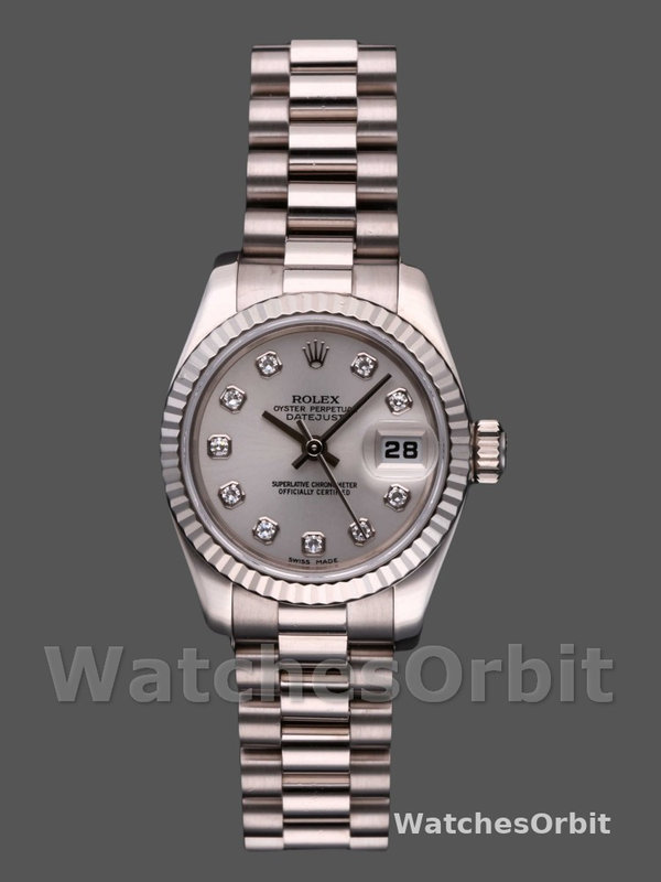 Rolex Datejust 179179 Silver Diamond Dial Fluted Bezel 26MM Lady Replica Watch