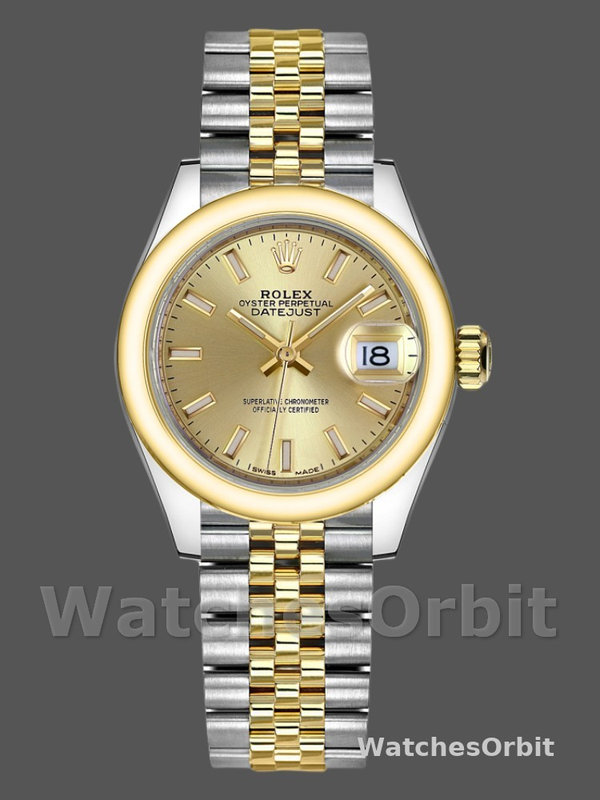 Rolex Datejust 279163 Champagne Index Dial Domed Bezel 28mm Lady Replica Watch