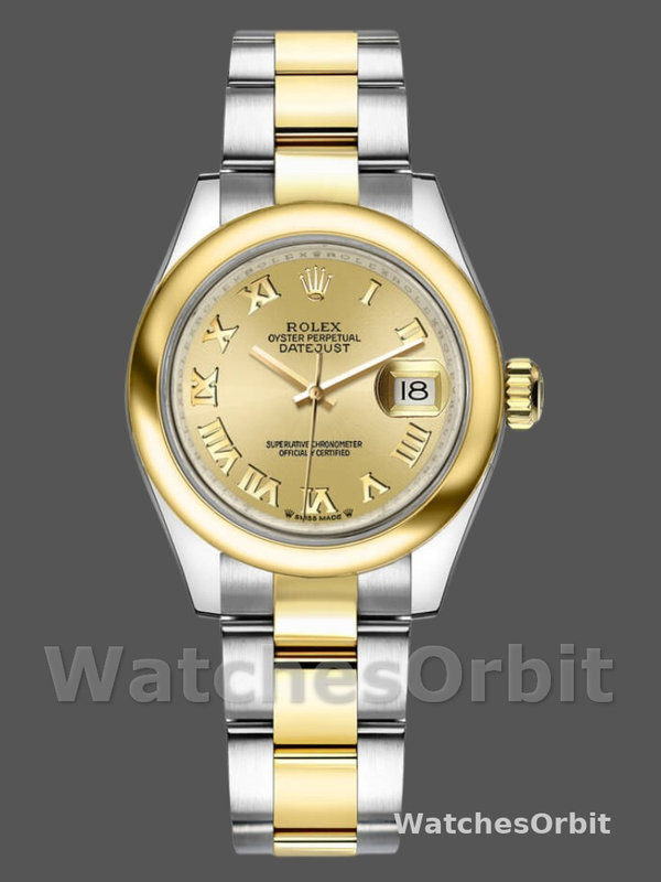 Rolex Datejust 279163 Champagne Roman Numeral Dial Domed Bezel 28mm Lady Replica Watch