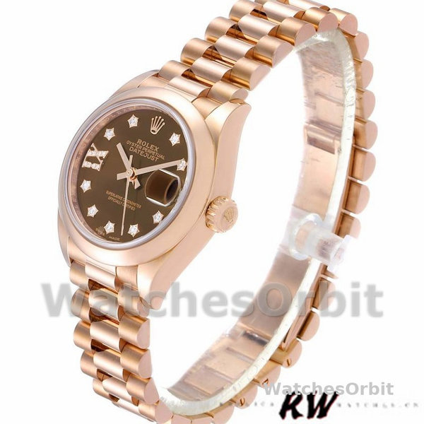 Rolex Datejust 279165 Chocolate Brown Diamonds Dial Domed Bezel 28mm Lady Replica Watch