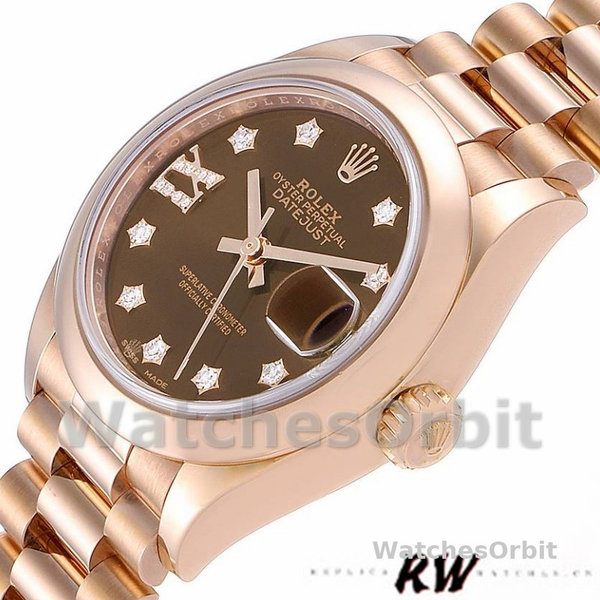 Rolex Datejust 279165 Chocolate Brown Diamonds Dial Domed Bezel 28mm Lady Replica Watch