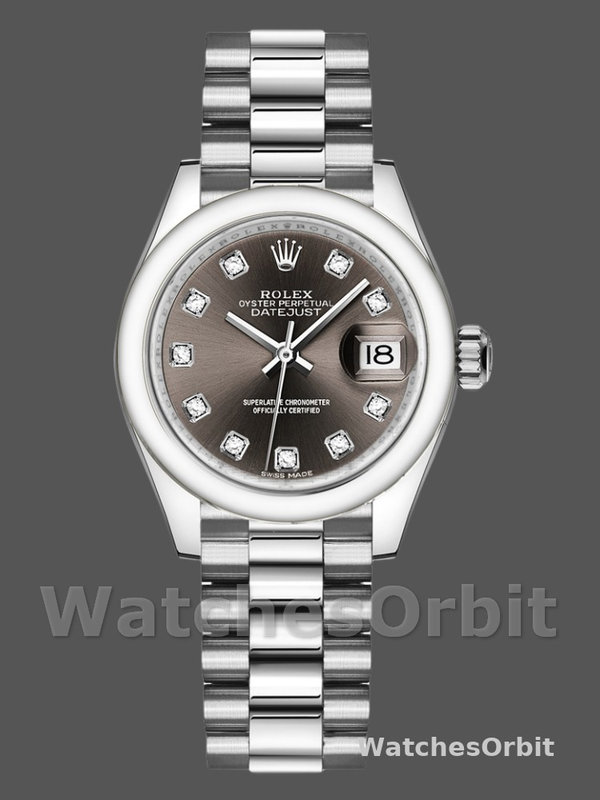 Rolex Datejust 279166 Dark Grey Diamond Dial Domed Bezel 28mm Lady Replica Watch