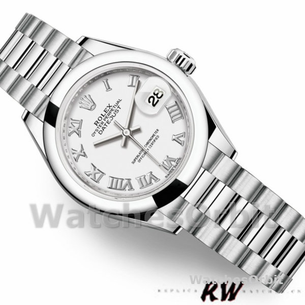 Rolex Datejust 279166 White Roman Numeral Dial Domed Bezel 28mm Lady Replica Watch