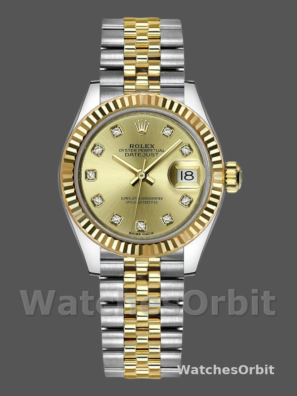 Rolex Datejust 279173 Champagne Diamond Dial Fluted Bezel 28mm Lady Replica Watch