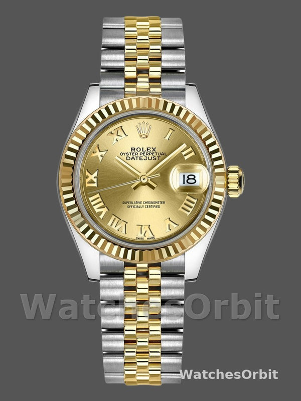 Rolex Datejust 279173 Champagne Roman Numeral Dial Fluted Bezel 28mm Lady Replica Watch