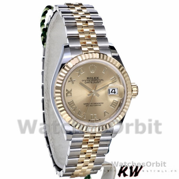 Rolex Datejust 279173 Champagne Roman Numeral Dial Fluted Bezel 28mm Lady Replica Watch