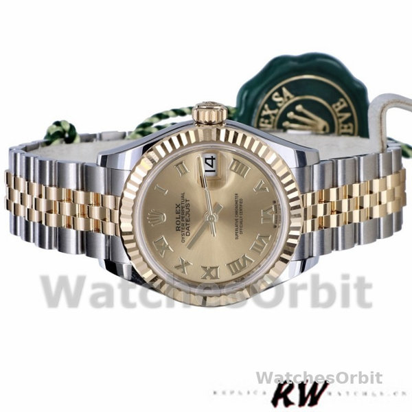 Rolex Datejust 279173 Champagne Roman Numeral Dial Fluted Bezel 28mm Lady Replica Watch