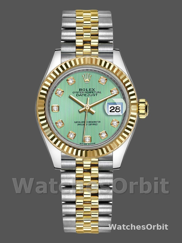 Rolex Datejust 279173 Green Diamond Dial Fluted Bezel 28mm Lady Replica Watch