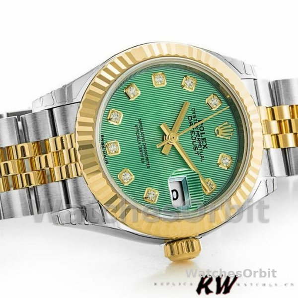 Rolex Datejust 279173 Green Diamond Dial Fluted Bezel 28mm Lady Replica Watch