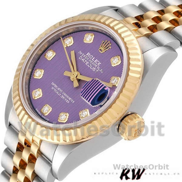 Rolex Datejust 279173 Lavender Purple Diamond Dial Fluted Bezel 28mm Lady Replica Watch