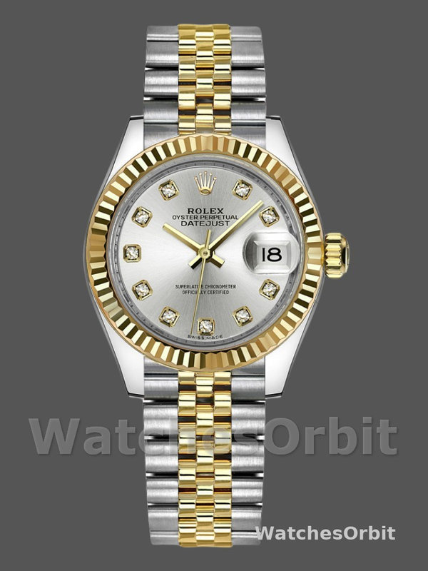 Rolex Datejust 279173 Silver Diamond Dial Fluted Bezel 28mm Lady Replica Watch
