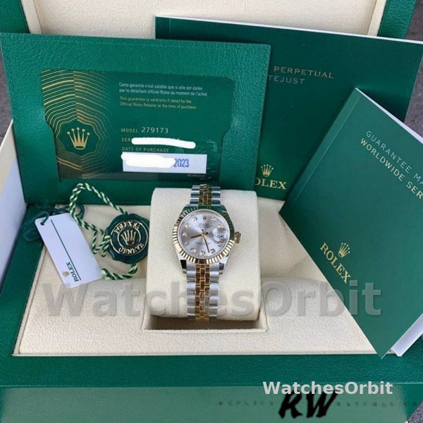 Rolex Datejust 279173 Silver Diamond Dial Fluted Bezel 28mm Lady Replica Watch