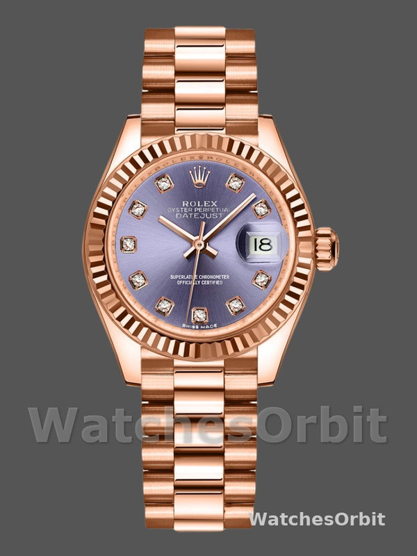 Rolex Datejust 279175 Aubergine Diamonds Dial Fluted Bezel 28mm Lady Replica Watch