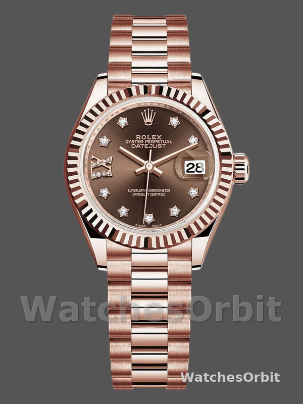 Rolex Datejust 279175 Chocolate Diamond Mark Fluted Bezel 28mm Lady Replica Watch