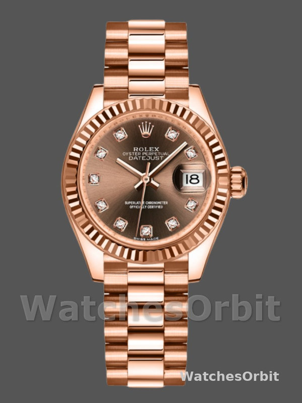 Rolex Datejust 279175 Chocolate Diamonds Dial Fluted Bezel 28mm Lady Replica Watch