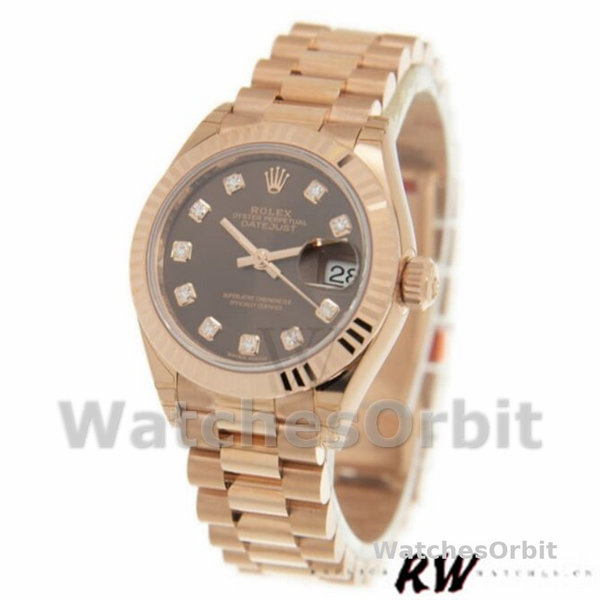 Rolex Datejust 279175 Chocolate Diamonds Dial Fluted Bezel 28mm Lady Replica Watch
