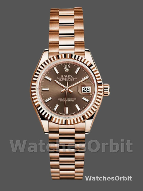 Rolex Datejust 279175 Chocolate Index Dial Fluted Bezel 28mm Lady Replica Watch