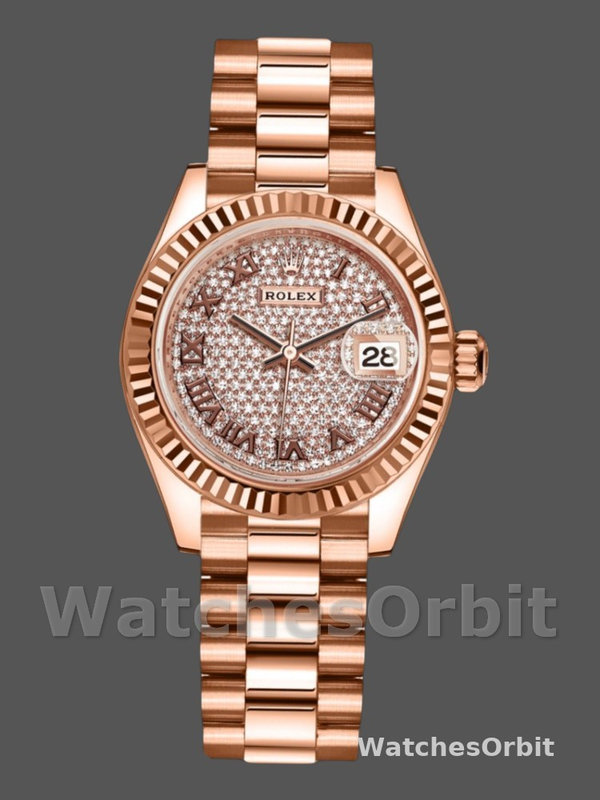 Rolex Datejust 279175 Diamond Paved Dial Fluted Bezel 28mm Lady Replica Watch